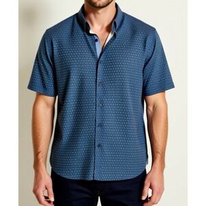 Con.Struct Men's Blue Button-Down Shirt, Slim Fit, Short Sleeve, XXL